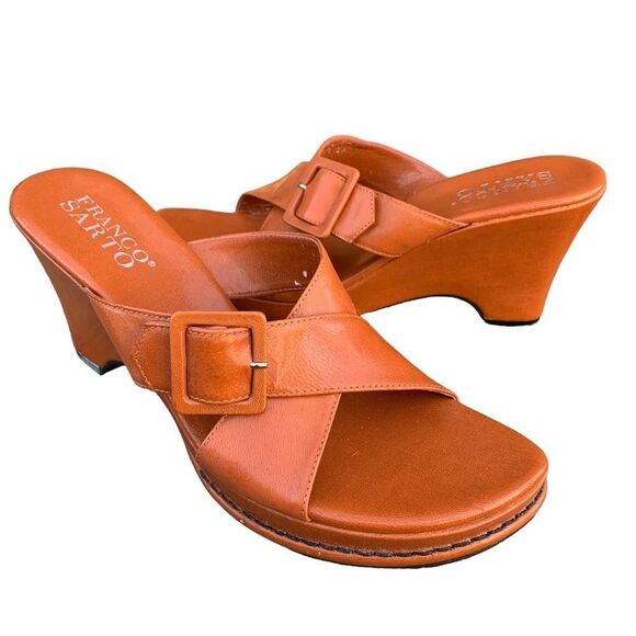 Franco Sarto Shoes - Franco Sarto Orange/tan Heels Pumps Statement Shoe Heeled Sandals Buckle 10